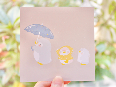 Penguins in the Rain Art Print