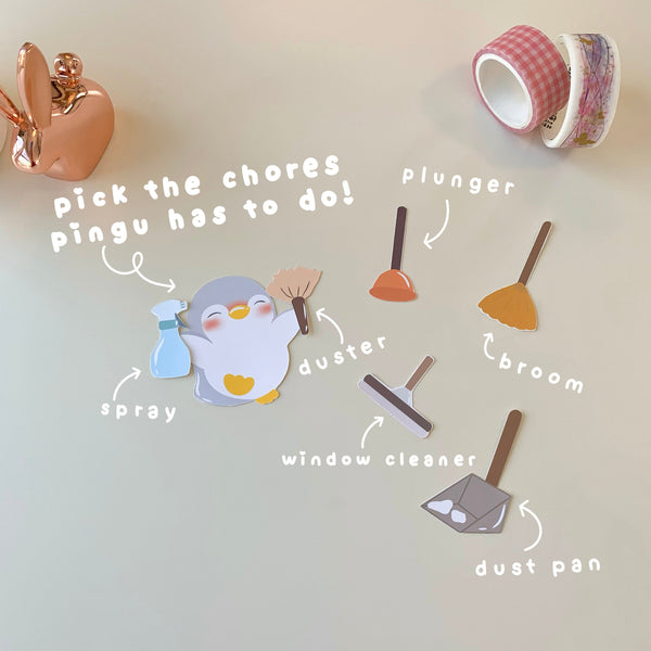 Cute penguin doing chores stickers